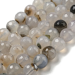 カット加工天然石瑪瑙ビーズ連売り  ラウンド  染め＆加熱  ライトグレー  12mm  穴：1.6mm  約31個/連  14.76''（37.5センチメートル）&nbsp;G-F447-12mm-K02