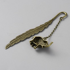 蓄光合金の羽のしおり  象のチャームのしおり  暗闇で光る  アンティークブロンズ  116x14x2.5mm&nbsp;AJEW-WH0166-43AB