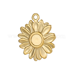 304ステンレススチールペンダントカボションセッティング  花  イオンプレーティング（ip）  18KGP本金メッキ  29x28mm  穴：2mm  トレイのサイズ：7mm&nbsp;STAS-OY009-57G