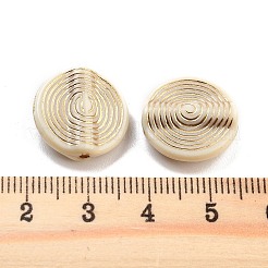 メッキアクリルビーズ  ゴールドライン入り  ループ状の木目があるフラットラウンド  湯通しアーモンド  16x5mm  穴：1.5mm  702個/ 500g&nbsp;OACR-Q084-04A