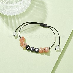 天然サンストーンチップ編みビーズブレスレット  女性用アクリルワードビーズ調節可能なブレスレット  内径：5/8~3-1/4インチ（1.7~8.2cm）&nbsp;BJEW-JB09608-02
