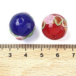 手作りの金箔ガラスビーズ  エナメル  バラの花の丸い  ミックスカラー  16.5~17.5mm  穴：1.6mm&nbsp;LAMP-K039-39