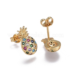 Brass Micro Pave Cubic Zirconia Stud Earrings&nbsp;EJEW-L224-40G