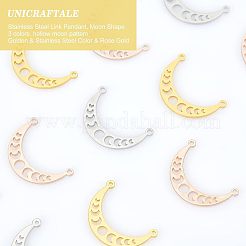 12個3色304ステンレスペンダント  ムーンフェイズチャーム  ミックスカラー  14x21.5x1mm  穴：1mm  4個/カラー&nbsp;STAS-UN0028-66