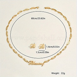 Fashionable Stainless Steel Word Stud Earrings & Pendant Necklaces Sets for Women&nbsp;MG1512