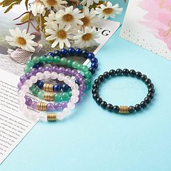 天然石ミックスストーンストレッチブレスレット  真鍮エナメルナザールボンジュウビーズ付き  ラウンド  内径：2-1/4インチ（5.7cm）&nbsp;BJEW-JB06567