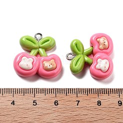 漫画樹脂ペンダント  プラチナ鉄ループ付き  チェリー  22.5x23x8.5mm  穴：2mm&nbsp;RESI-R450-03B