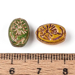 ピカソのベーキングペイントと金色の金属で編まれたガラスビーズ  オーバル  ミックスカラー  11.5x8x5.5mm  穴：1~1.2mm&nbsp;DGLA-T004-70M