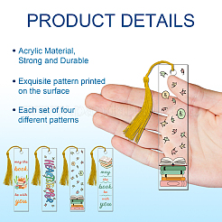 4 Patterns Rectangle Waterproof Acrylic Bookmarks Set&nbsp;DIY-GL0004-50B