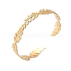 女性用304ステンレススチールカフバングル  葉  ゴールドカラー  内径：1-7/8x2-1/8インチ（4.9x5.3cm）&nbsp;BJEW-U032-10G