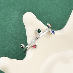 304 Stainless Steel Rhinetsone Open Cuff Rings for Women&nbsp;RJEW-K301-07P-01