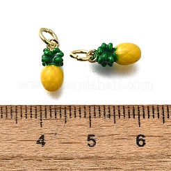 真鍮製エナメルペンダント  ラックめっき  カドミウムフリー＆鉛フリー  長持ちメッキ  18KGP本金メッキ  パイナップル  11x5mm  穴：3mm&nbsp;KK-P295-12G