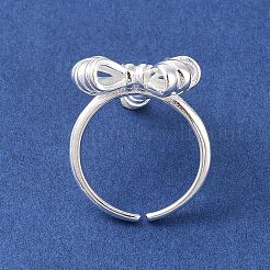 Bowknot Brass Open Cuff Rings for Women&nbsp;RJEW-P124-01S