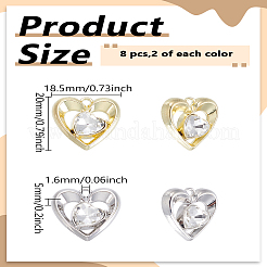 8本2色合金ペンダント  ハートのチャームが付いたグラス  プラチナ·ゴールデン  20x18.5x5mm  穴：1.6mm  4個/カラー&nbsp;FIND-LP0005-15