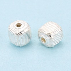 925スターリングシルバーコルゲートビーズ  キューブ  スタンプ925個付き  銀  7.5x7x7mm  穴：1.8mm&nbsp;STER-N016-126S