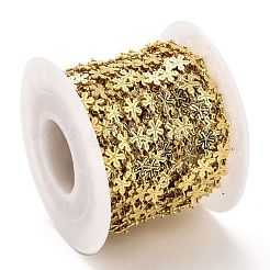 手作りの真鍮リンクチェーン  ランプワークとスプール付き  長持ちメッキ  溶接されていない  花  ゴールドカラー  リンク：8.9x6x0.7mm&nbsp;CHC-L039-48