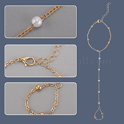 2Pcs 2 Colors Alloy Satellite Chains Finger Ring Bracelets for Women&nbsp;BJEW-CY0001-09
