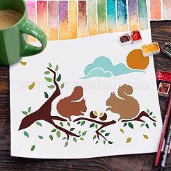 プラスチック再利用可能な描画絵画ステンシル テンプレート  ファブリック タイル 床 家具 木材の塗装用  長方形  リス模様  297x210mm&nbsp;DIY-WH0202-298