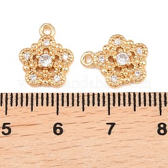 真鍮製マイクロパヴェキュービックジルコニアペンダント  花のチャーム  ゴールドカラー  13x11x3mm  穴：1.2mm&nbsp;KK-L261-06G