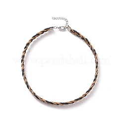 Cowhide Leather Braided Twist Rope Choker Necklace with Brass Clasp for Women&nbsp;NJEW-JN04167