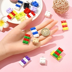 10個のレジンペンダント  プラチナ鉄ループ付き  おもちゃのレンガ  ミックスカラー  36x15.5x8mm  穴：2.6mm&nbsp;RESI-YW0004-62