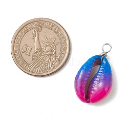 Spray Painted Natural Cowrie Shell Deep Sky Blue Pendants&nbsp;PALLOY-JF04260-01