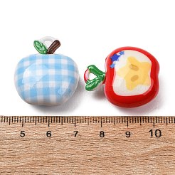不透明なプリントアクリルパーツ  りんごチャーム  ミックスカラー  29x25x13~13.5mm  穴：2.5mm&nbsp;AC-CBABC78-03