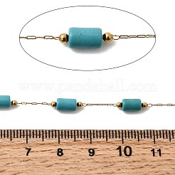 Handmade Synthetic Turquoise Beads & 316 Stainless Steel Column Link Chains&nbsp;CHS-L033-10G