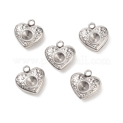 304ステンレススチールハートチャームラインストーンセッティング  ステンレス鋼色  13x12x4mm  穴：1.5mm  4mmのラインストーンに適する&nbsp;X-STAS-E083-13P