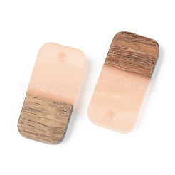 不透明な樹脂とクルミ材のペンダント  長方形  ライトサーモン  21.5x10x3mm  穴：2mm&nbsp;RESI-S389-044A-C02