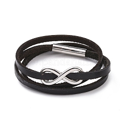 Leather Cord Triple Layered Wrap Bracelet with 304 Stainless Steel Magnetic Clasps&nbsp;BJEW-P275-20P