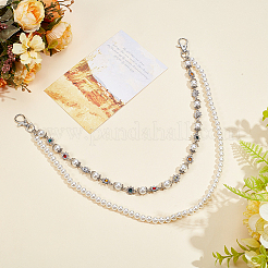 1Pc Round White Plastic Pearl Beaded Alloy Colorful Rhinestone Flower Double Layer Chain Belts for Pants&nbsp;AJEW-GF0012-67