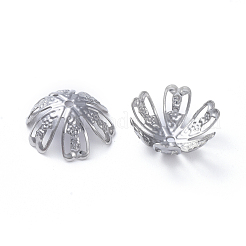 変色しない6枚の花びらの304ステンレススチール製ファンシービーズキャップ  花  ステンレス鋼色  17x6.5mm  穴：1.5mm&nbsp;STAS-E466-27P
