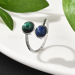 天然マラカイトとラピスラズリの指輪  女性用真鍮ジュエリー付き  カドミウムフリー＆鉛フリー  1.5~15mm  usサイズ8 3/4(18.7mm)&nbsp;RJEW-A068-03P-01