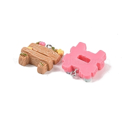 不透明樹脂ペンダント  プラチナメッキの鉄製ループ付きフラワーベンチチャーム  ミックスカラー  24x22.5x8.5mm  穴：2mm&nbsp;MACR-P043-O01