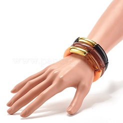 分厚いアクリル＆ccbプラスチックカーブチューブビーズストレッチブレスレットセット女性用  ミックスカラー  内径：2-1/8インチ（5.3cm）  3個/セット&nbsp;BJEW-JB07318