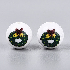 Christmas Printed Opaque Acrylic Round Beads&nbsp;OACR-T029-08E