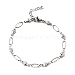 304ステンレススチールリンクブレスレット  女性用オーバルジュエリー  ハート  ステンレス鋼色  6-7/8インチ（17.6cm）&nbsp;BJEW-A044-03C-P