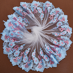 花柄ポリエステル刺繍飾りアクセサリー  レースオーガンジーのトリミング  ミシンクラフト装飾  ライトスカイブルー  200x1mm  約5ヤード/個&nbsp;DIY-WH0308-279
