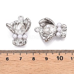 ラックメッキ合金ラインストーンペンダント  ABSパールビーズと  花  カプリブルー  25x19.5x9.5mm  穴：2mm&nbsp;PALLOY-P303-09P-A