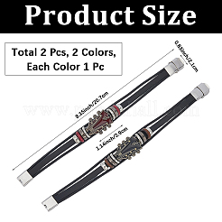 2Pcs 2 Colors Alloy & Leather Cord Bracelets for Men Women&nbsp;BJEW-CL0001-57