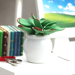 陶器のミニモデル付き鉢植え多肉植物粘土  マイクロランドスケープドールハウスアクセサリー  小道具の装飾のふりをする  ミディアムシーグリーン  35x21mm&nbsp;PW-WG86ED7-01