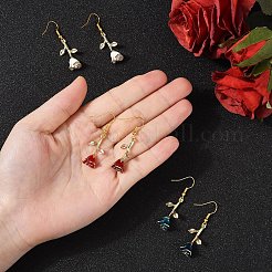 3 Pairs 3 Colors Brass Flower Dangle Earrings&nbsp;EJEW-YW00003
