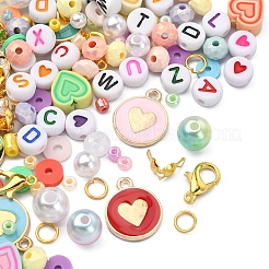 DIYキャンディーカラーブレスレットワイングラスチャーム作成キット  ポリマークレイディスク & ガラスシード & アクリル文字 & プラスチックパールビーズを含む  合金ハートペンダント  真鍮のワイングラスのチャームリング  ミックスカラー  4868個/箱&nbsp;DIY-YW0006-21