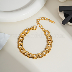 ユニセックスの10mmステンレスカーブチェーンブレスレット  ゴールドカラー  6-1/2インチ（16.5cm）&nbsp;OZ3684-6