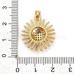 真鍮マイクロパヴェクリアキュービックジルコニアペンダント  ひまわりチャーム  18KGP本金メッキ  22x19.5x4mm  穴：4.5x2.5mm&nbsp;KK-S503-02G
