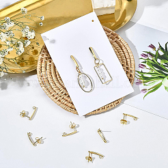 304ステンレススチールスタッドピアス金具30個  ループとイヤーナット付き  ゴールドカラー  15x3x1mm  穴：2mm  ピン：0.8mm  30pc&nbsp;STAS-BC0002-57