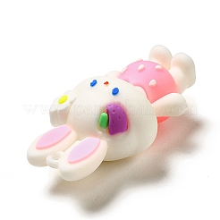 PVCプラスチックの大きなペンダント  ウサギとイチゴとお花のチャーム付き  ピンク  63.5x31x24mm  穴：2.7mm&nbsp;X-KY-C011-01A