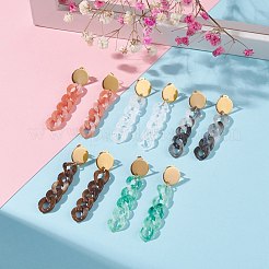 女性のための分厚いアクリルカーブチェーンロングダングルスタッドピアス  ミックスカラー  57x12mm  ピン：0.7mm&nbsp;EJEW-JE04771