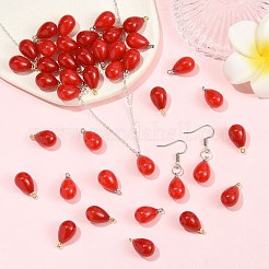 40個 2色 ABSプラスチック パールペンダント  ティアドロップ  合金ループ付き  ミックスカラー  17.5x10mm  穴：1.6mm  20個/カラー&nbsp;FIND-FS0005-19